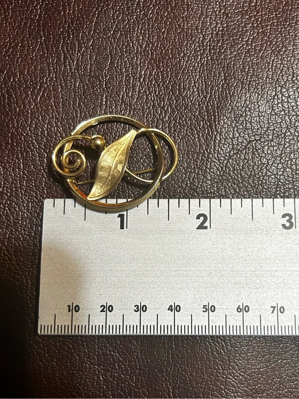 Gold Leaf Circle Brooch Pin - Women's Accessory 12k GF brooch